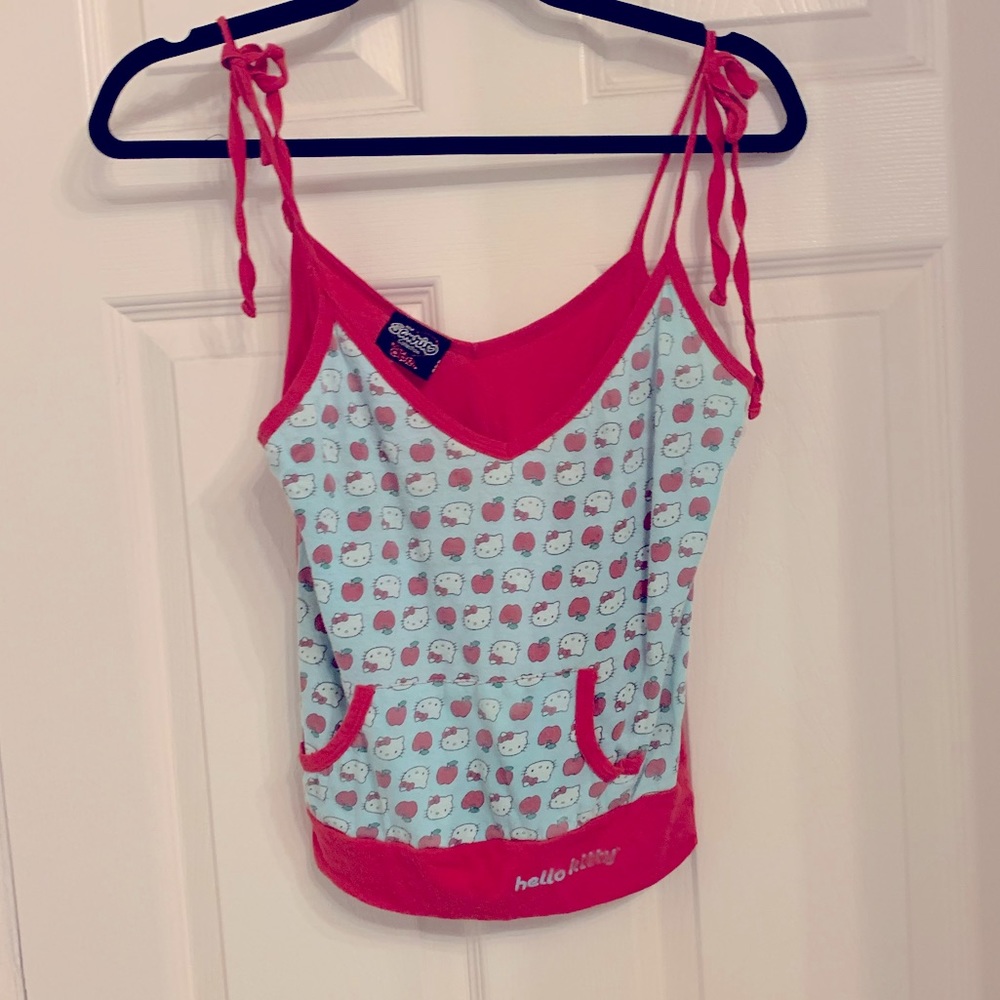 Vintage Sanrio hello kitty by doe kangaroo pocket tie tank